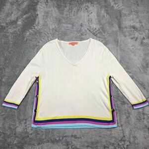 Vilagallo Sweater XS Cream Rainbow Trim Cashmere Blend Beachy Resort Luxury